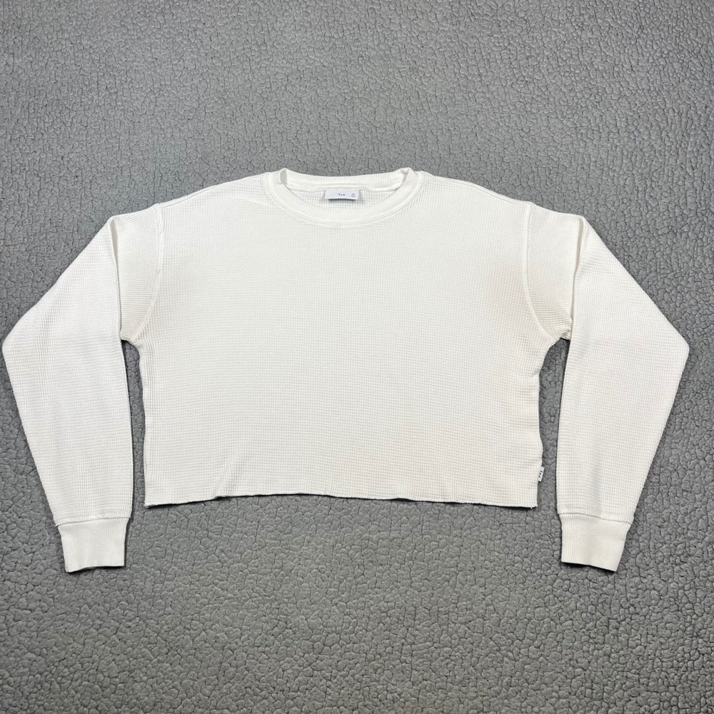Aritzia TNA Long Sleeve Top Women XS Waffle Knit Cropped White Casual Basic